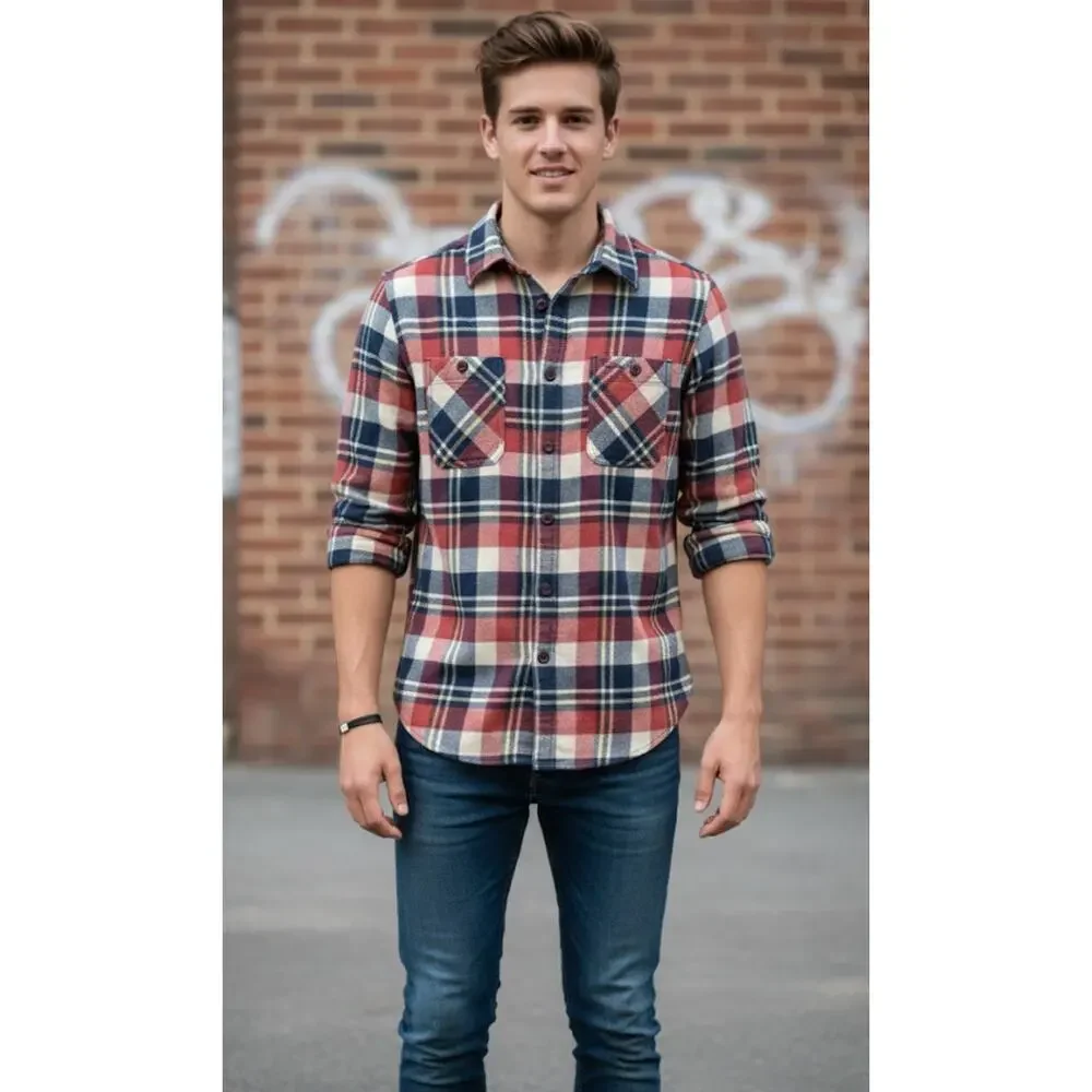 True Religion Men’s Shirt Button Front Flannel Multicolored Plaid Size XS